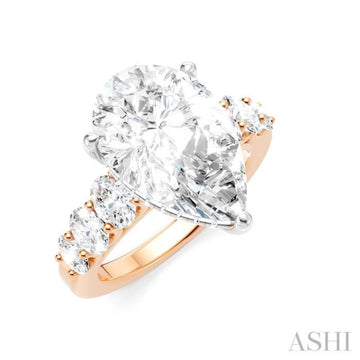 1 1/4 Ctw Pers Shape Oval and Round Cut Diamond Semi-Mount Engagement Ring in 14K Rose and White Gold